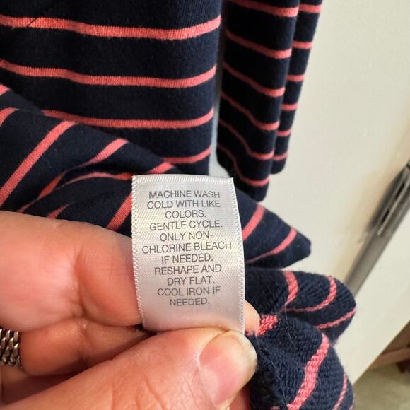 J. Jill Mock Neck Dress Blue Pink Stripe Terry Knit Pullover Long Sleeve Sz L - Picture 5 of 6